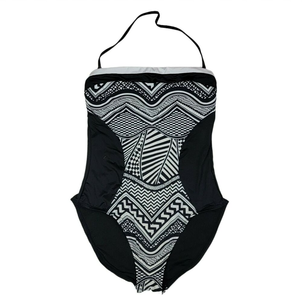 Kenneth Cole Black‎ & White Swimsuit Womens Sz S 1 Pc Geometric Removable Strap
